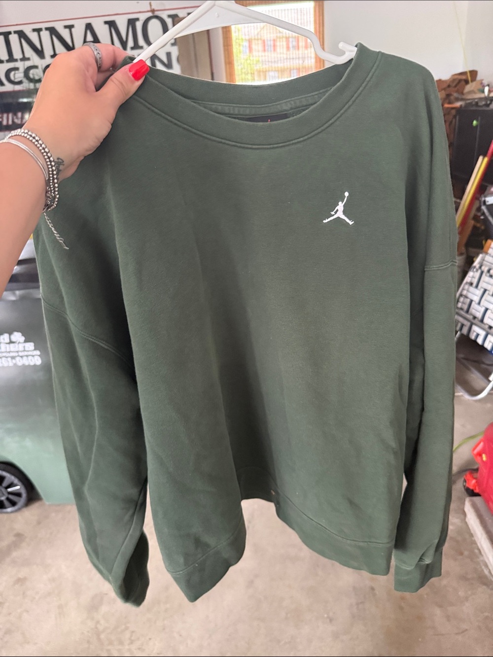 Jordan Dark Olive Crewneck with White Jumpman